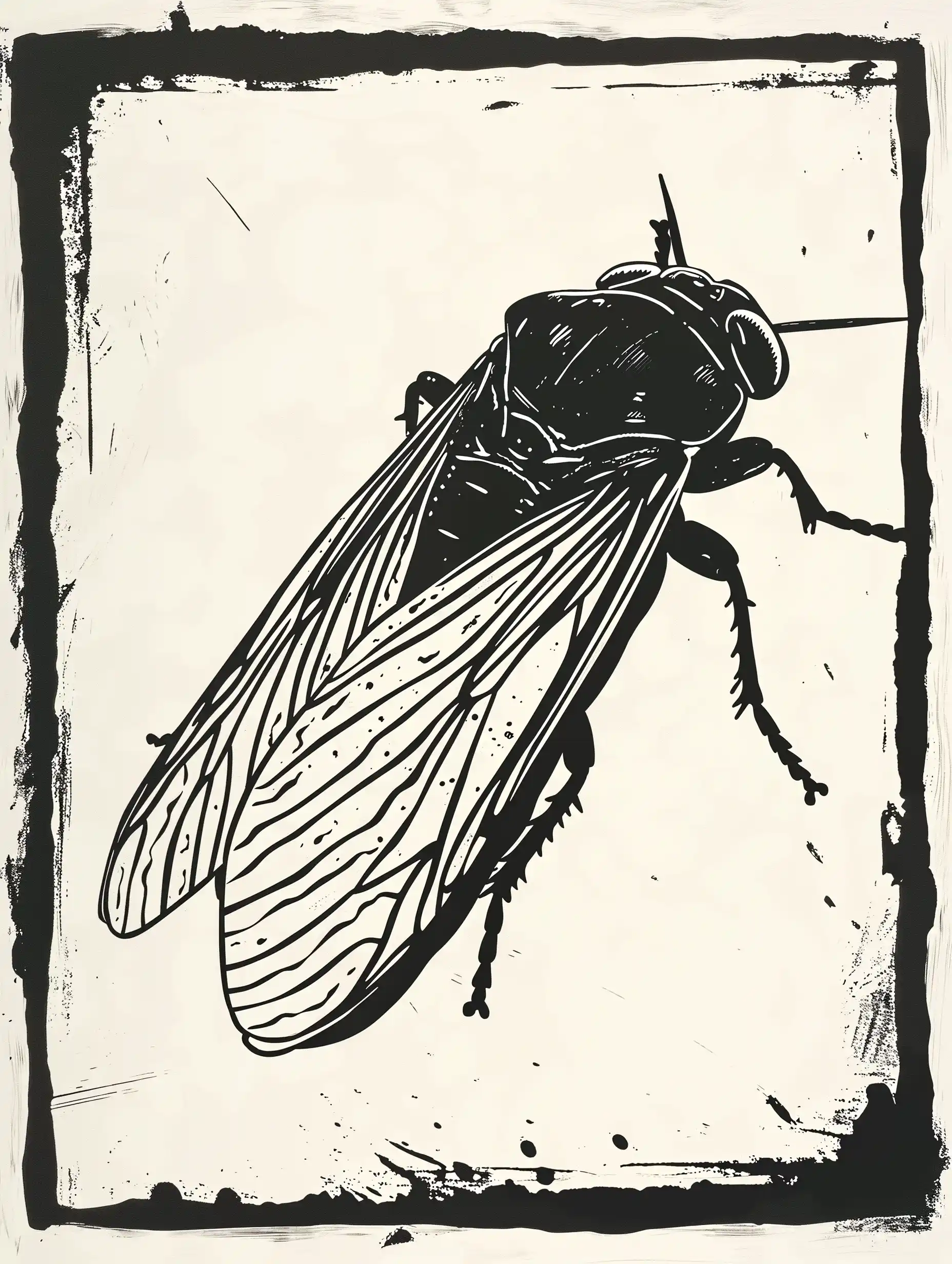 Egyptian Linocut Cicada Midjourney提示词