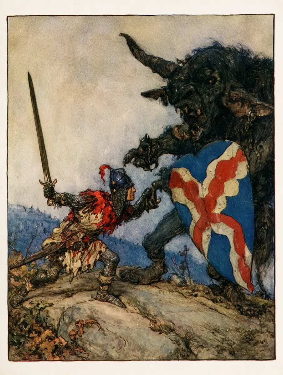 Art Nouveau Goblin Battle Midjourney提示词