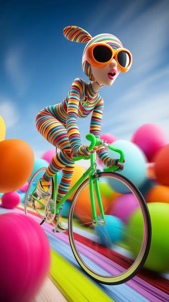 Cartoon Bunny Woman Cycling Midjourney提示词