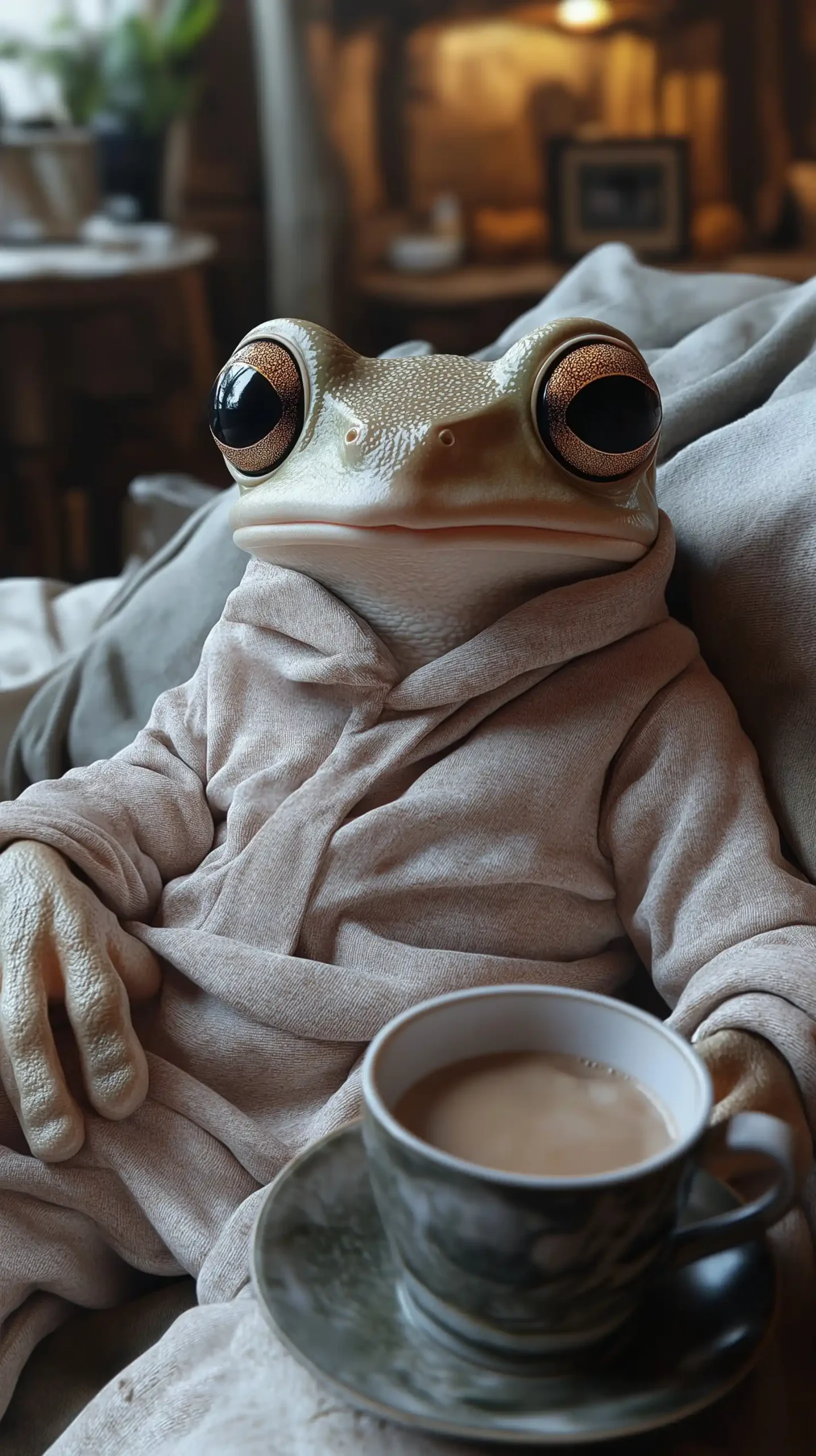 Sleepy Frog in Pajamas Midjourney提示词