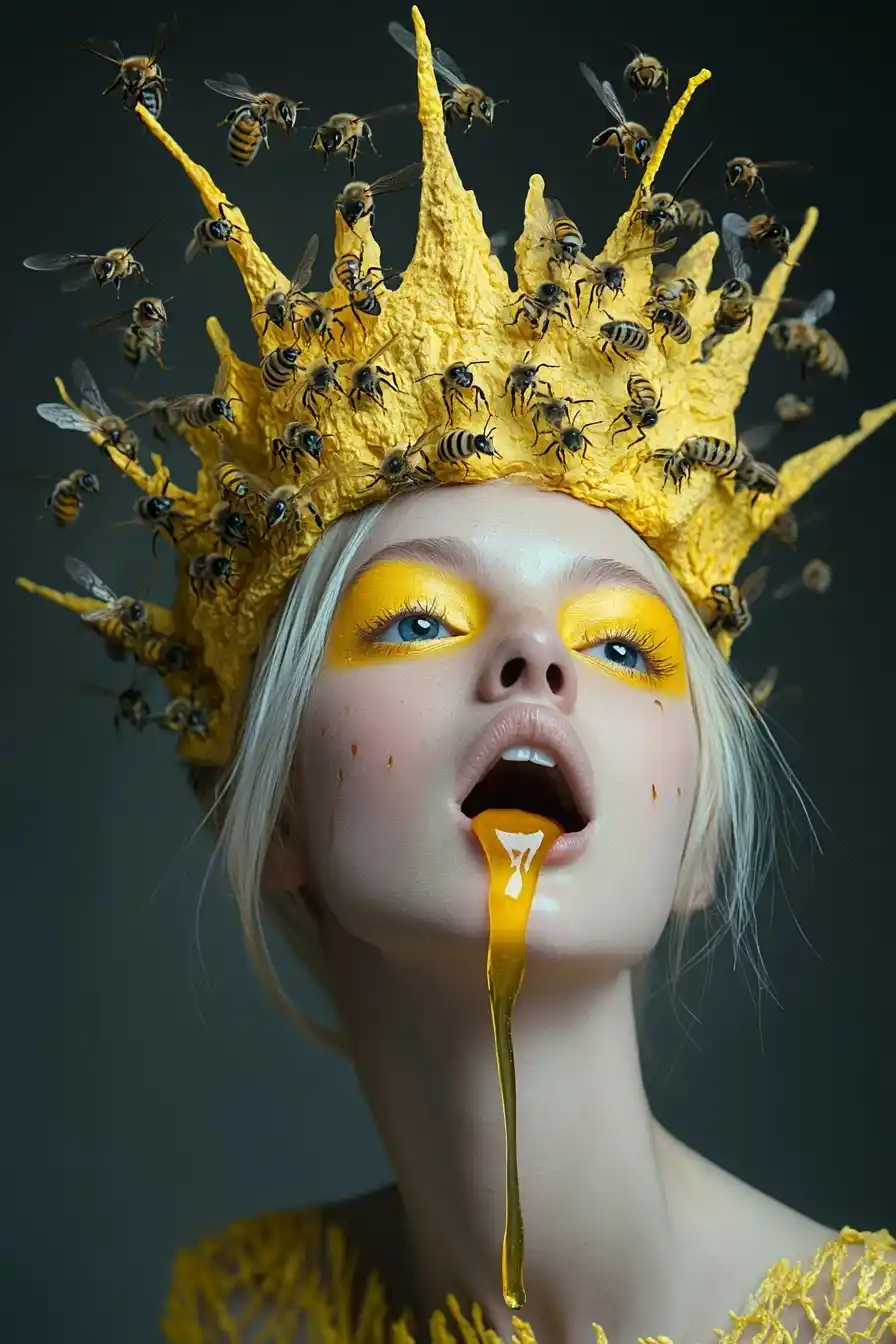 Hyperrealistic Woman with Bees Midjourney提示词