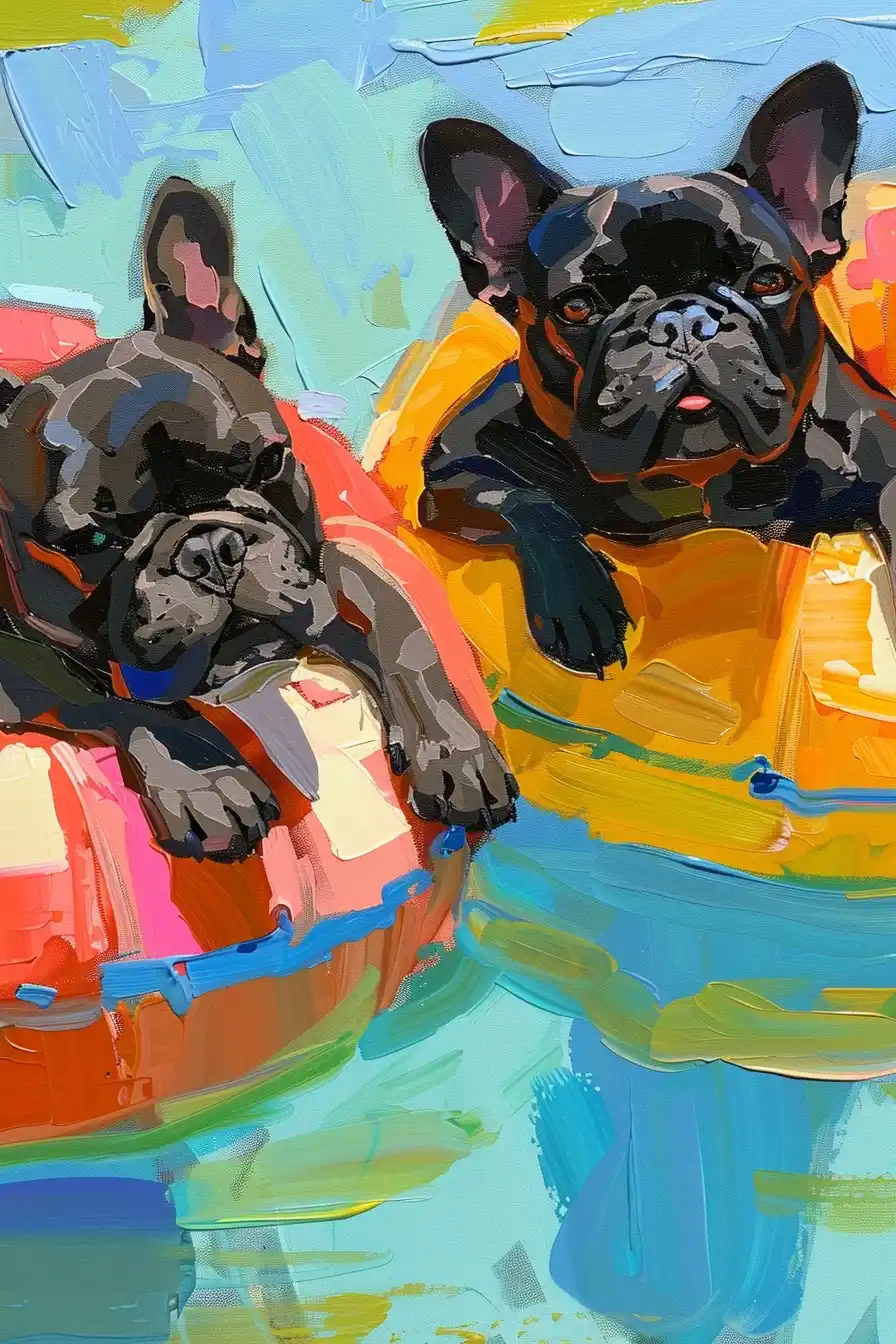 Abstract French Bulldogs Rafts Midjourney提示词