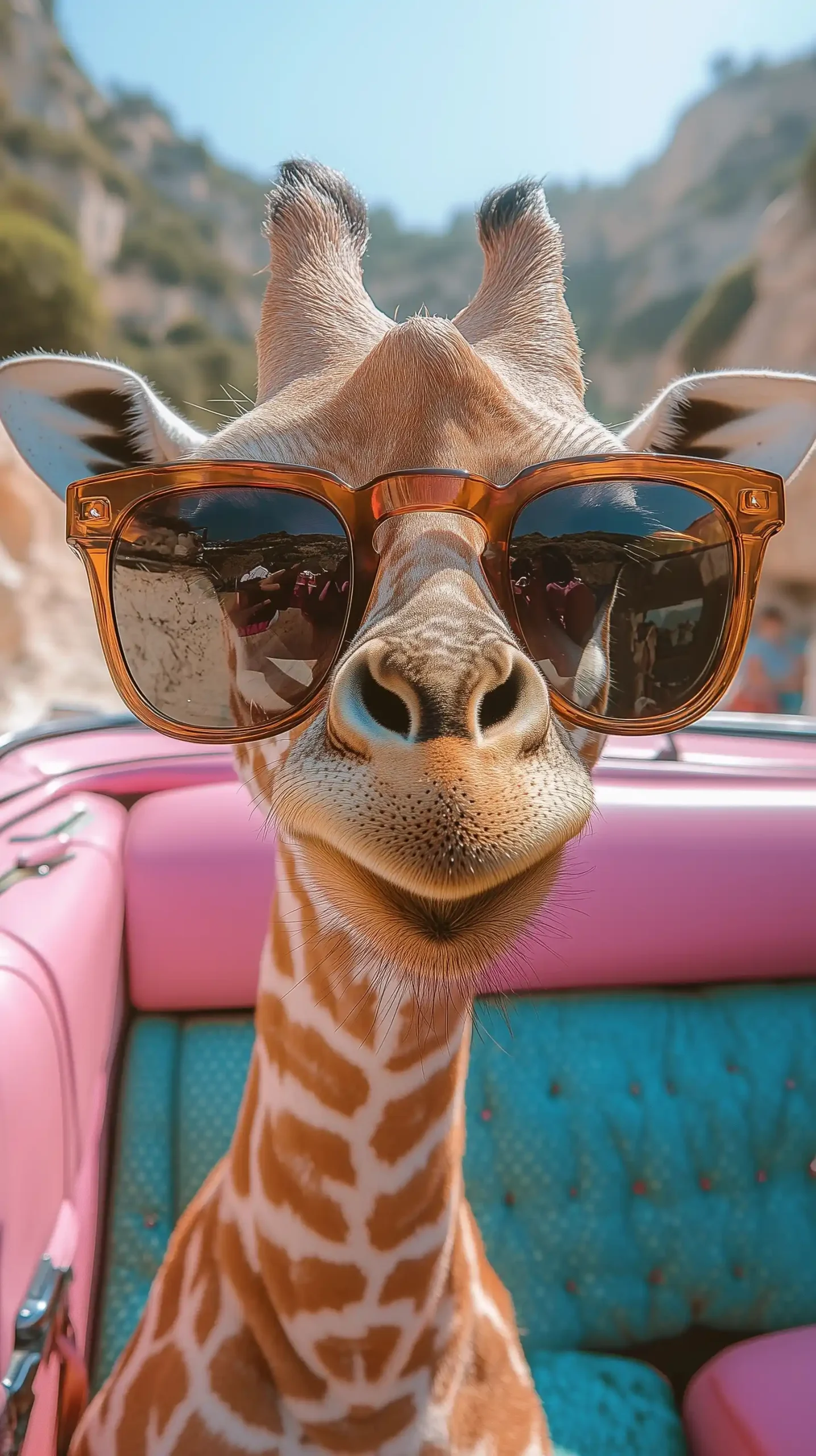 Giraffe in Convertible Fisheye Midjourney提示词