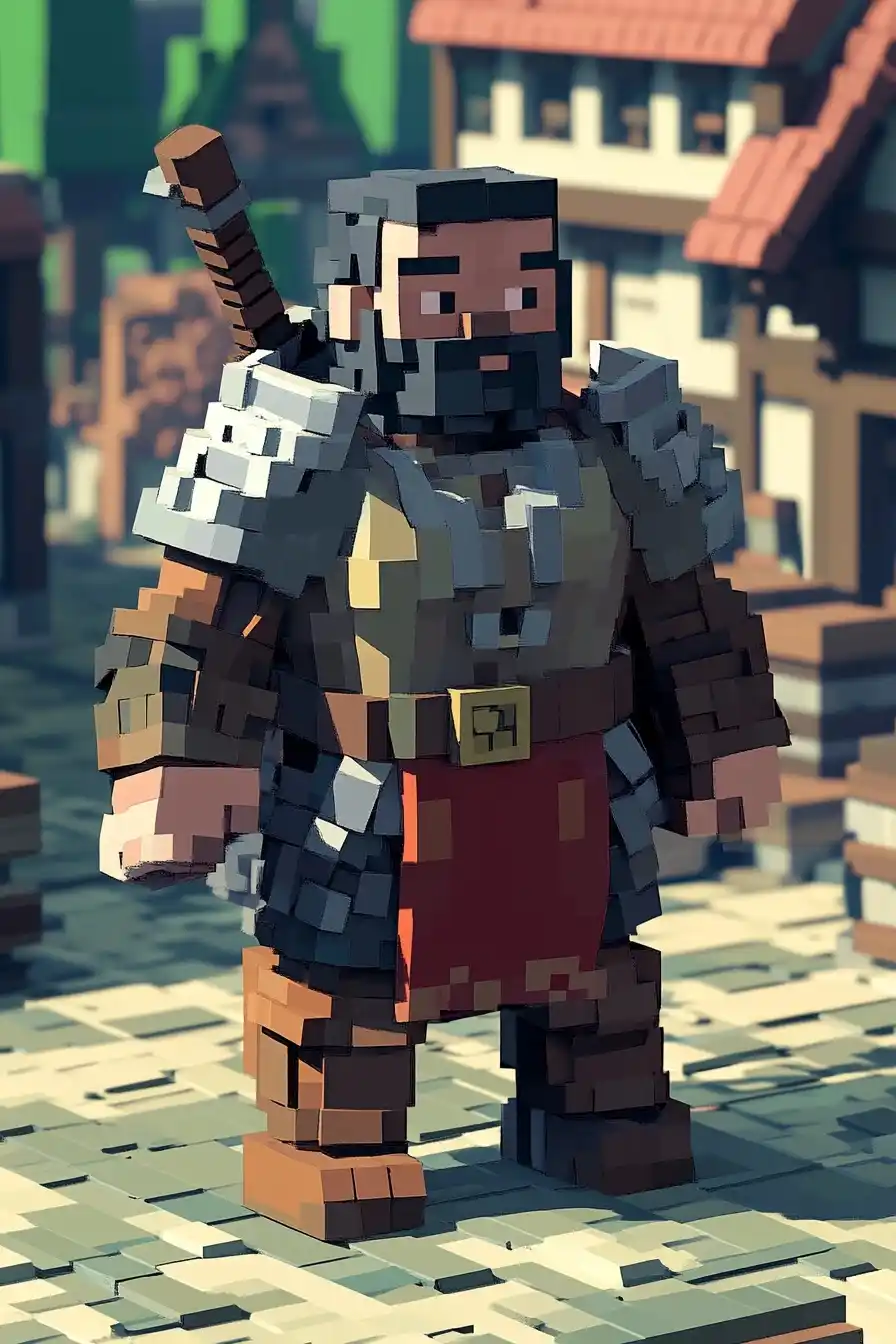 Pixel Art Paladin in Village Midjourney提示词