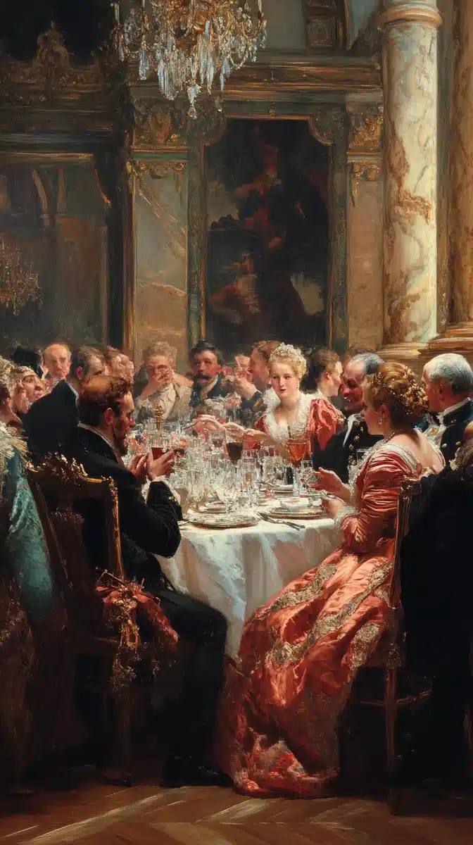 Aristocrats in Banquet Hall Midjourney提示词