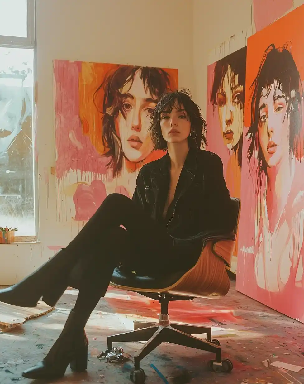 Hyper-Realistic Woman in Studio Midjourney提示词