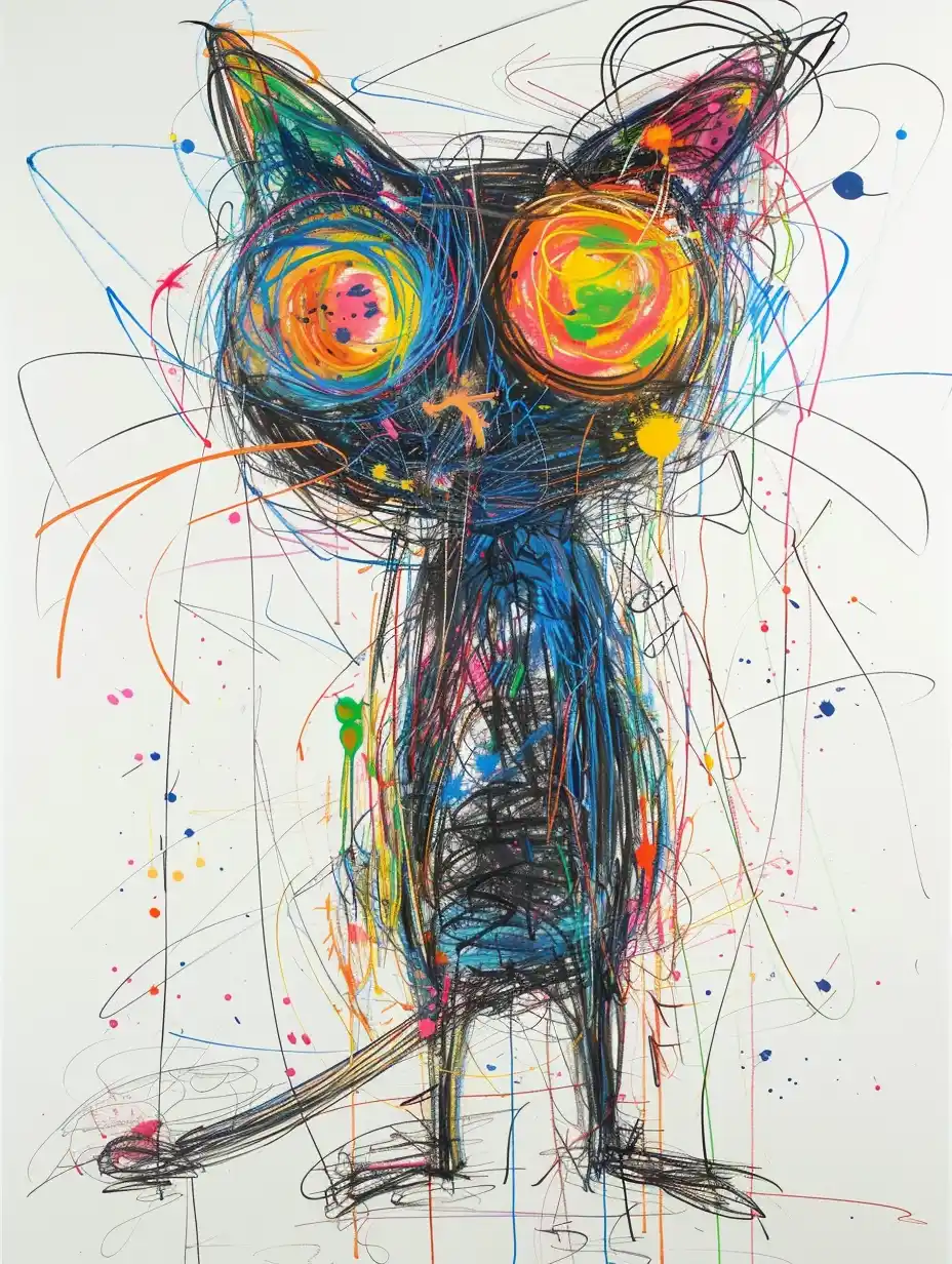 Collaborative Cat Doodle Midjourney提示词