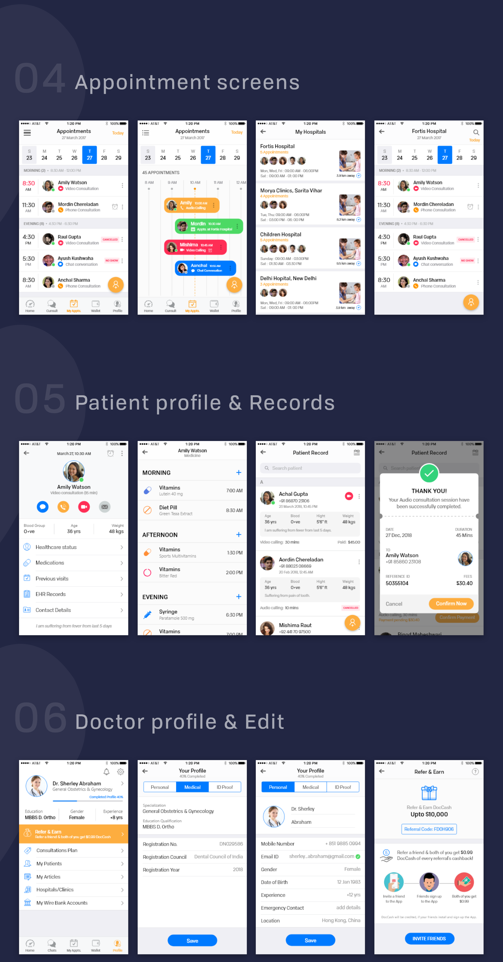 适用于Adobe XD的70+ Screen Healthcare移动iOS UI工具包，Healthcare Doctor App