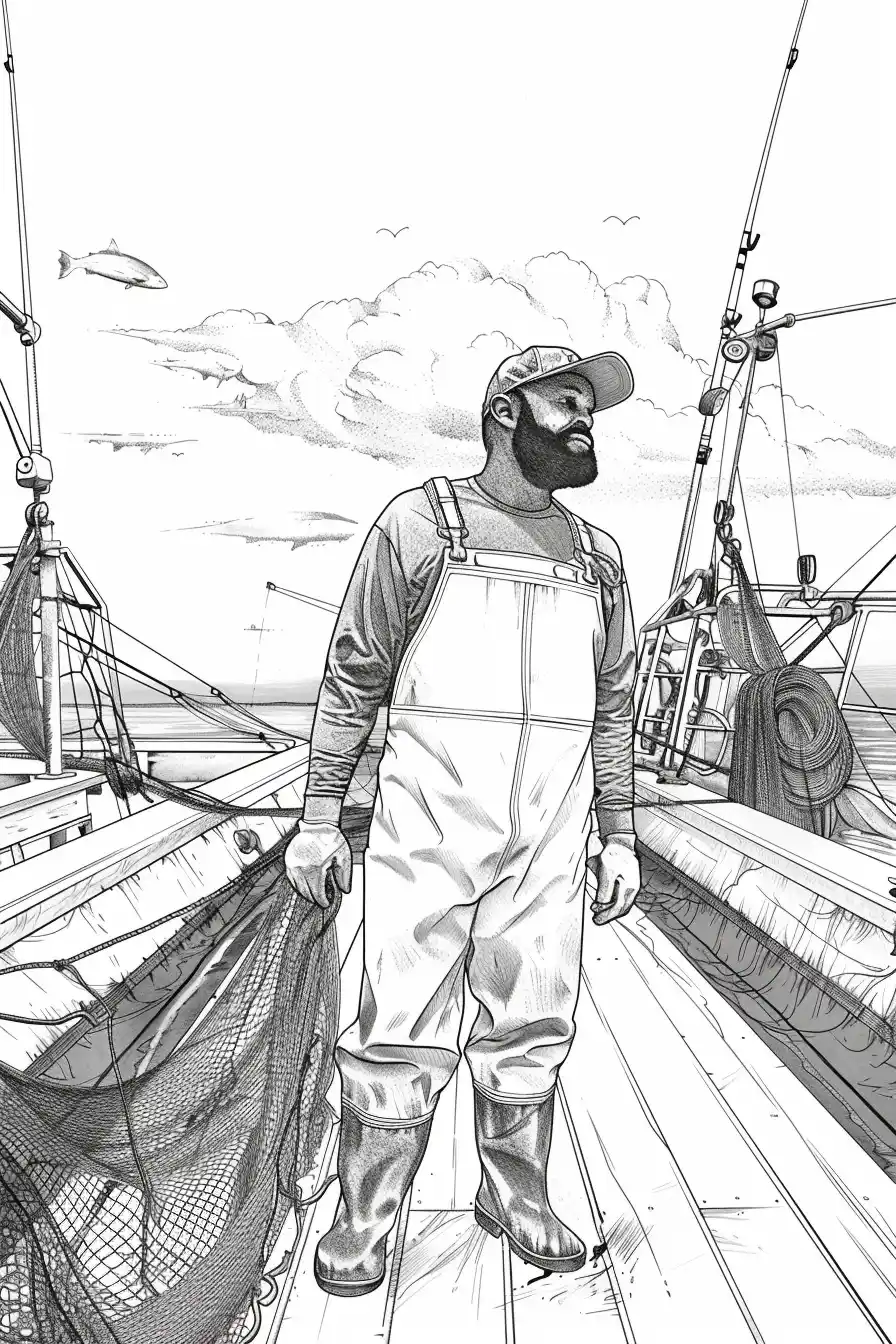 Black Fisherman at Fishing Farm Midjourney提示词