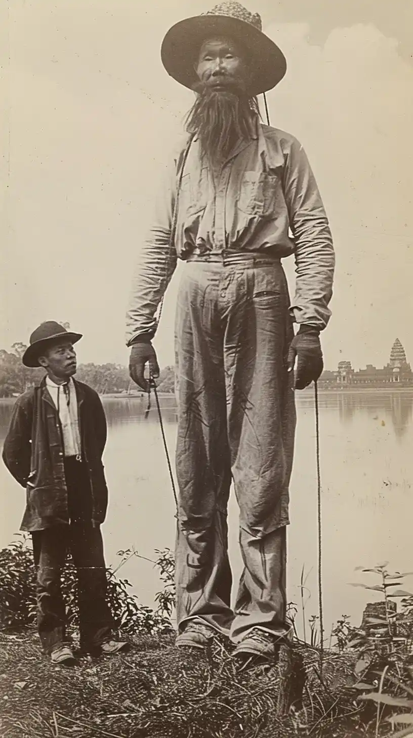 Vintage Cambodian Giant at Angkor Wat Midjourney提示词