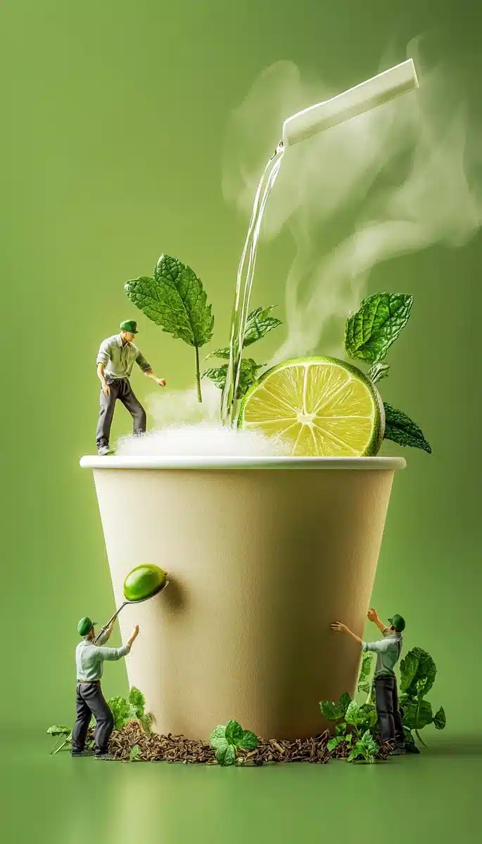Realistic Tea Preparation Scene Midjourney提示词