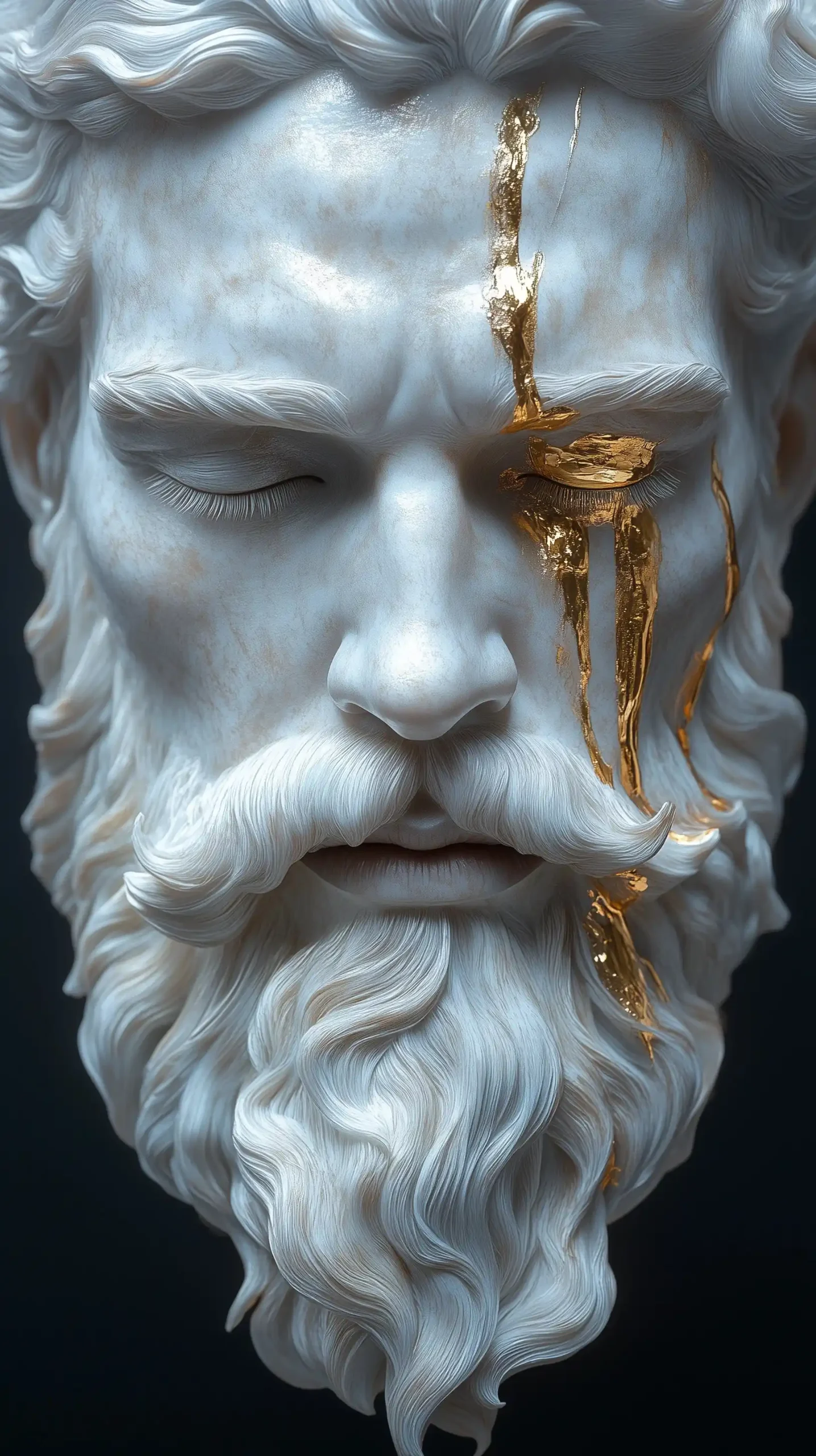 Surreal Gold-Leaking Statue Midjourney提示词