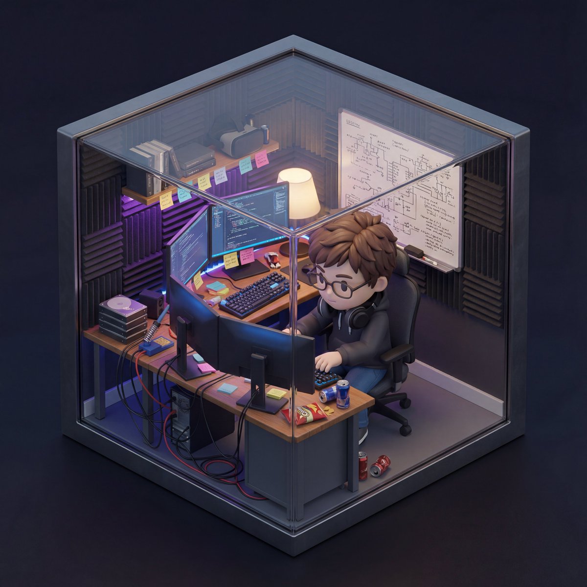 Cozy 3D Programmer Workspace Render | Isometric Tech Desk Nano Banana提示词
