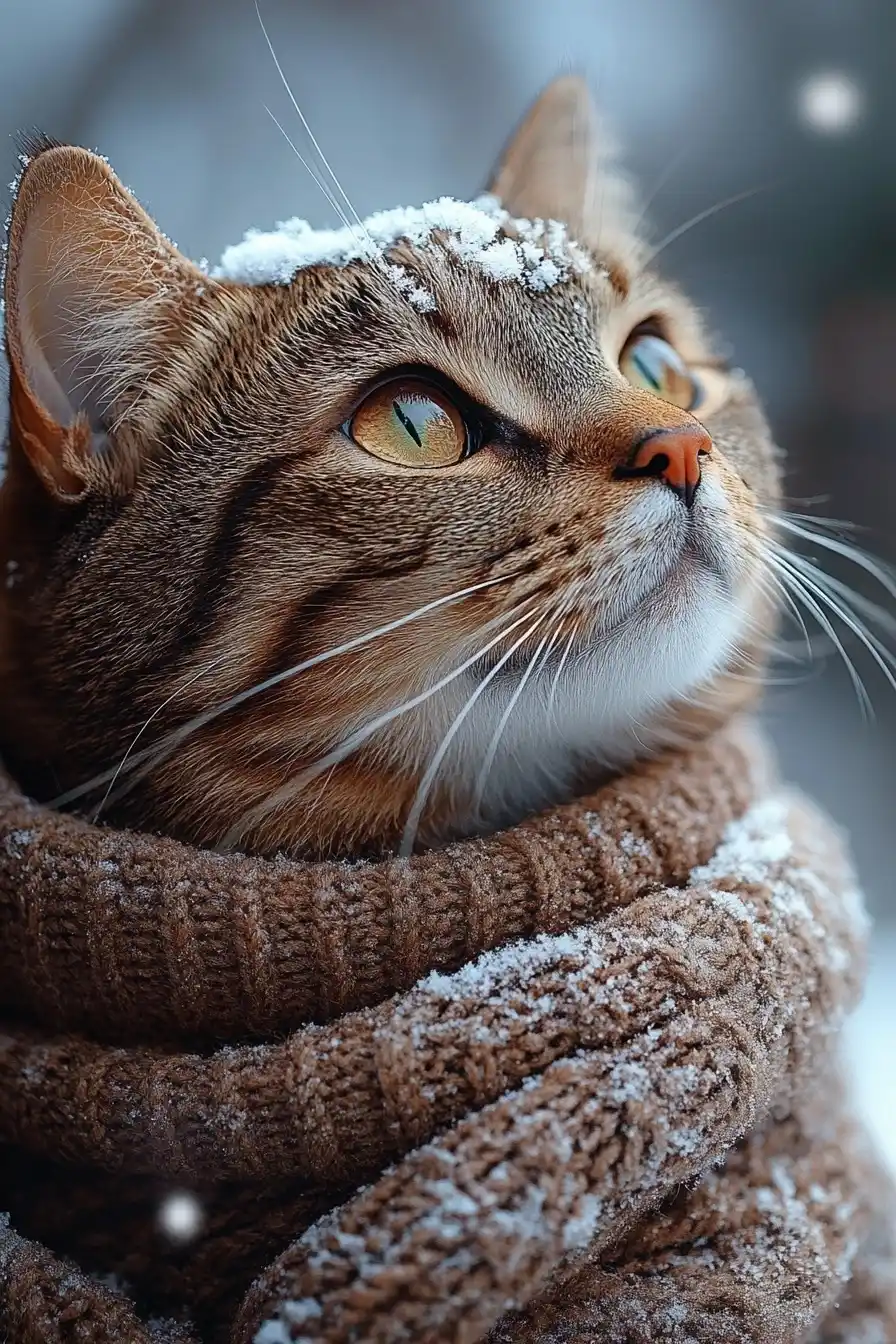 Snowy Cat Illustration Midjourney提示词