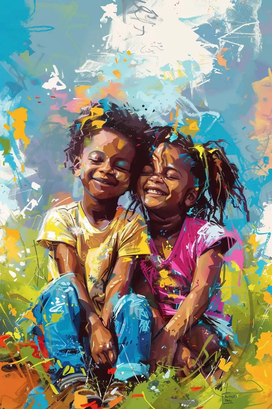 Airbrushed Kids in Park Midjourney提示词
