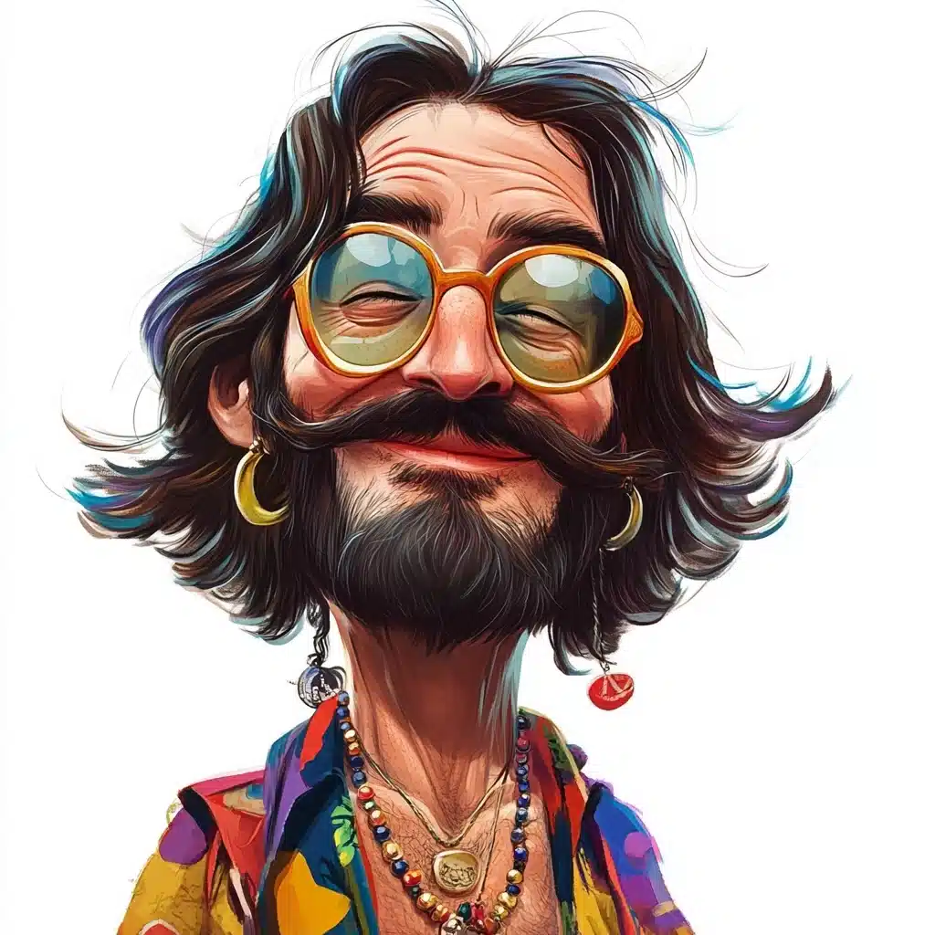 Goofy Hippie Caricature Midjourney提示词