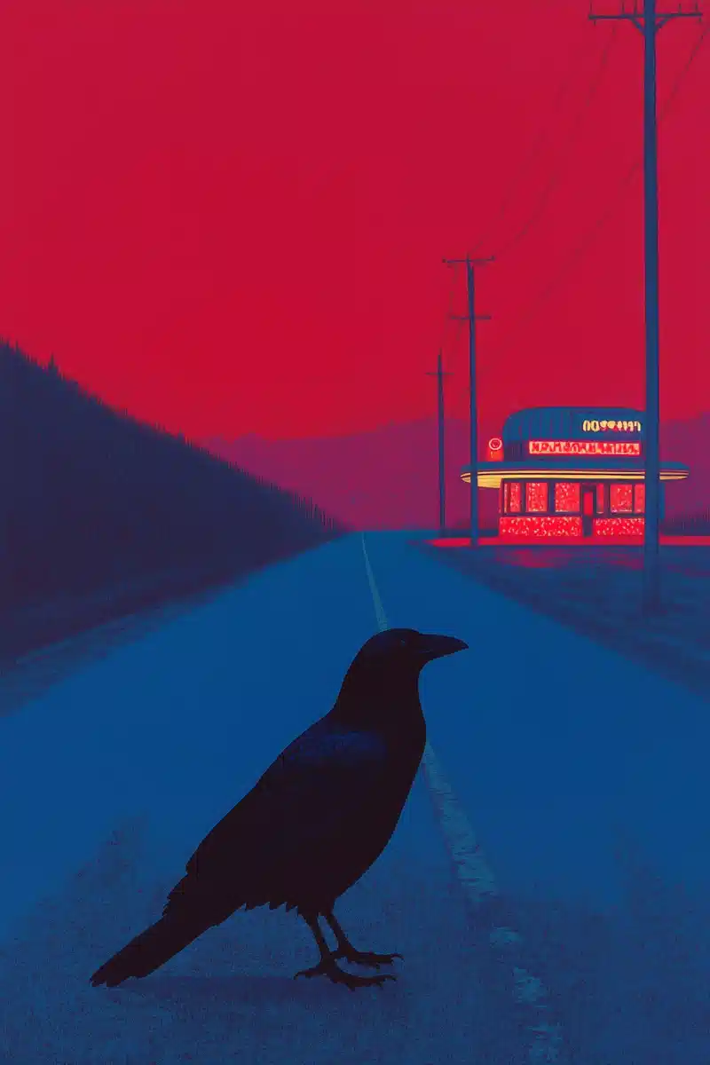 Raven on Neon Highway Midjourney提示词
