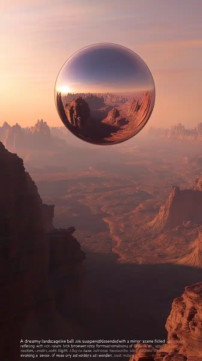 Reflective Desert Landscape Midjourney提示词