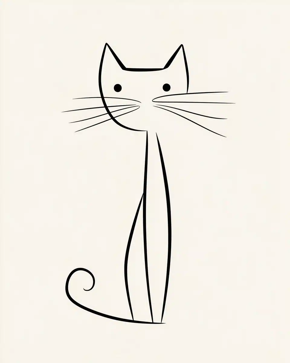 Minimalist Stick Cat Art Midjourney提示词