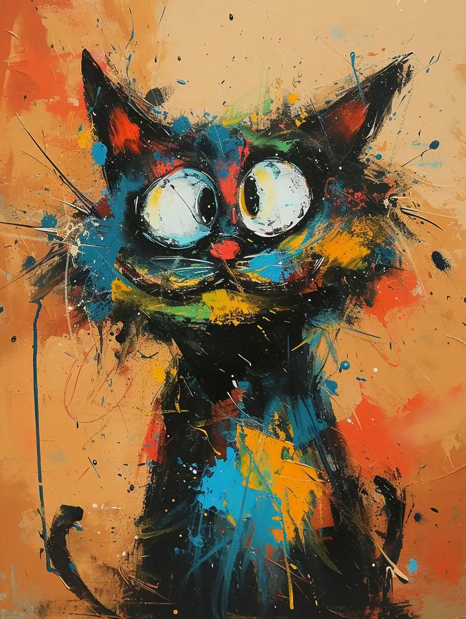 Colorful Cat with Painted Face Midjourney提示词