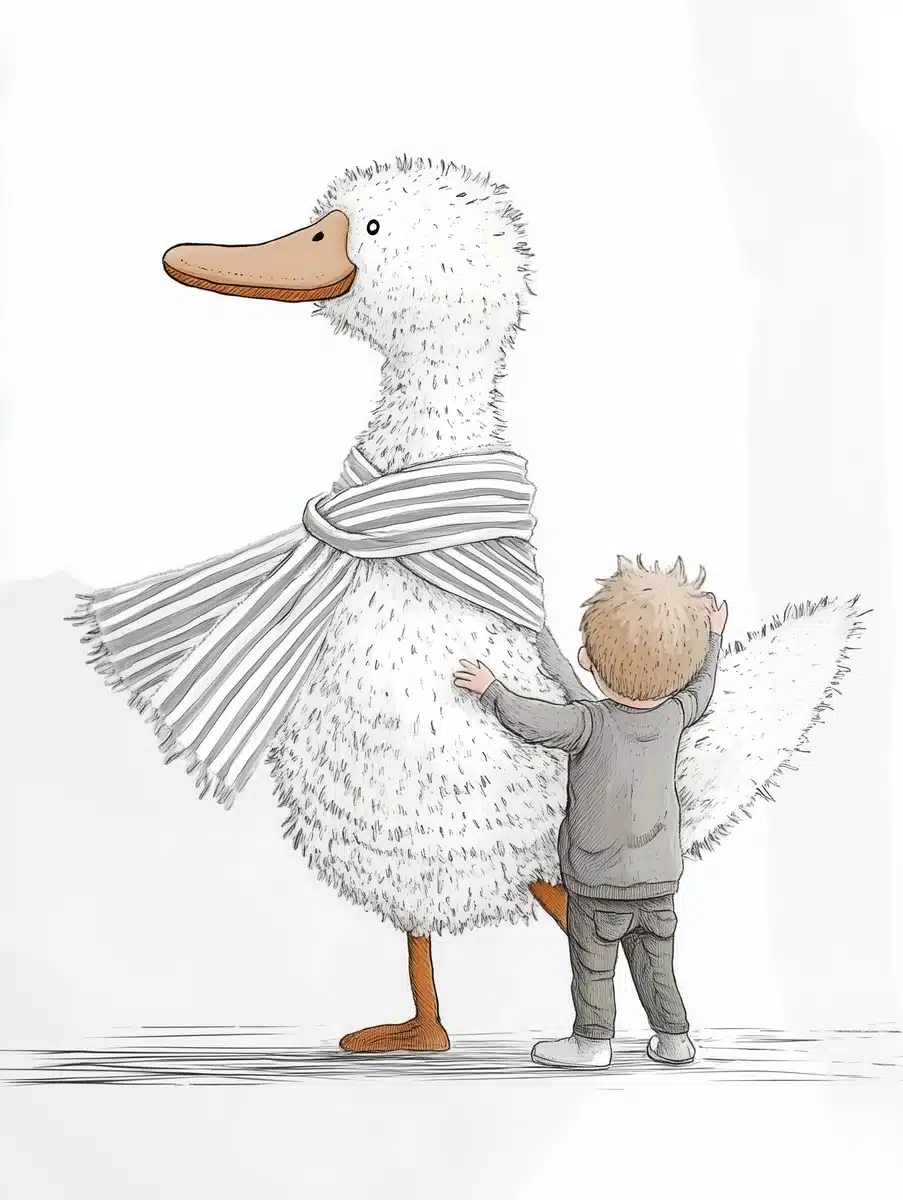 Duck and Boy Illustration Midjourney提示词