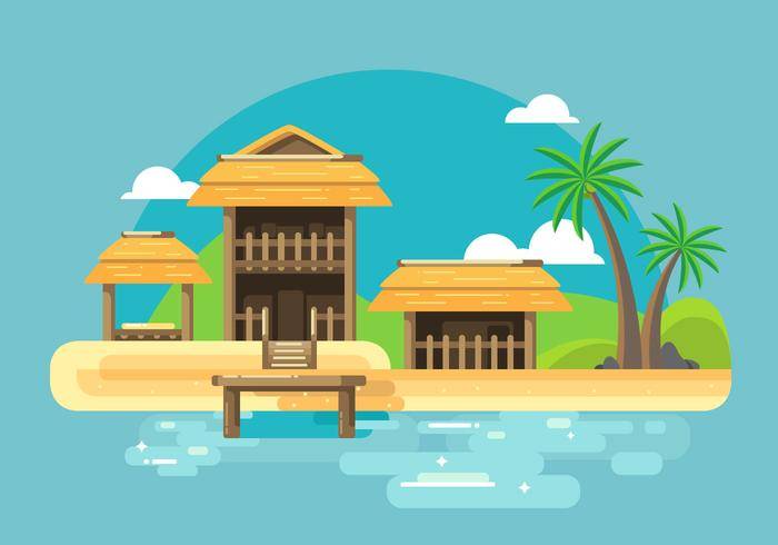 小屋海滩矢量