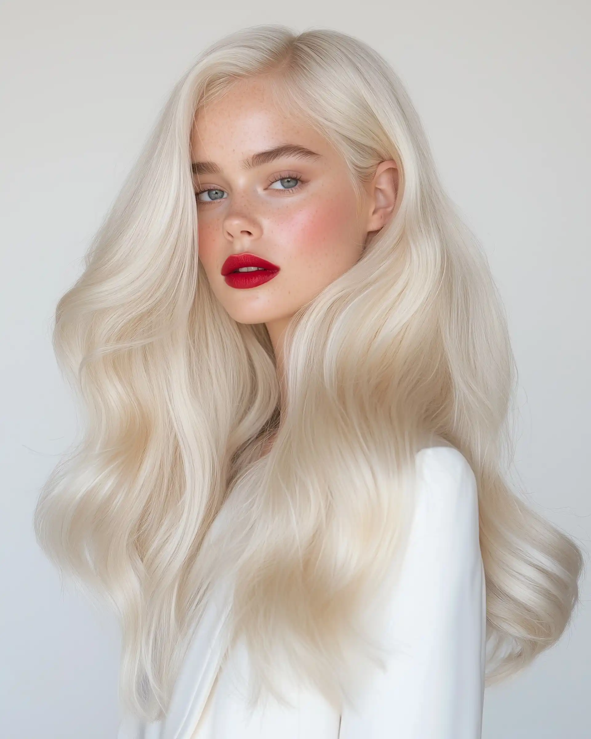 Blonde Model in Studio Midjourney提示词