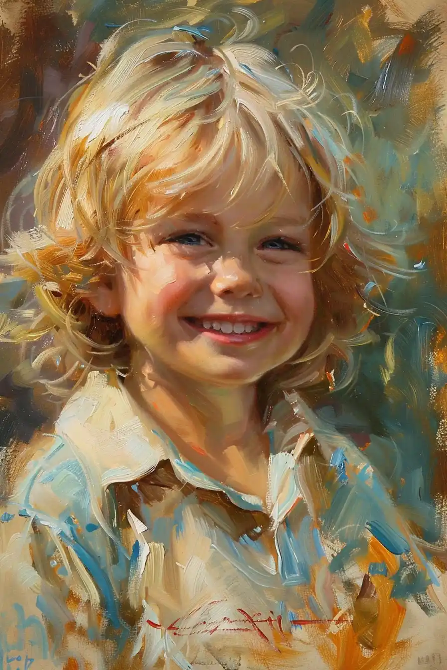 Portrait of Young Boy in Gerhartz Style Midjourney提示词
