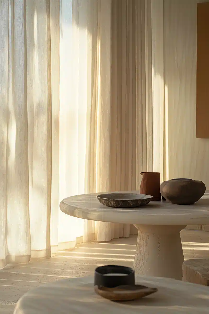 Front View of Draped Curtains Midjourney提示词