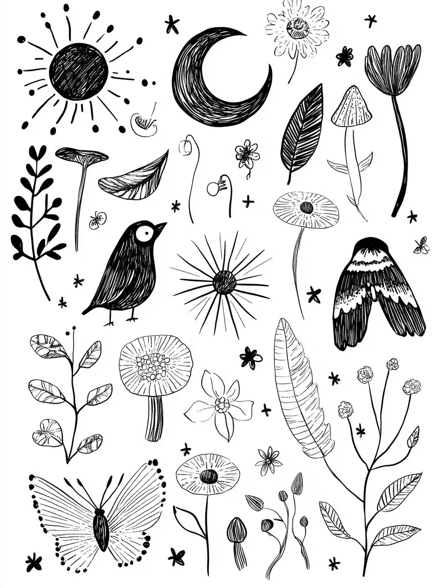 Boho Doodle Spring Elements Midjourney提示词