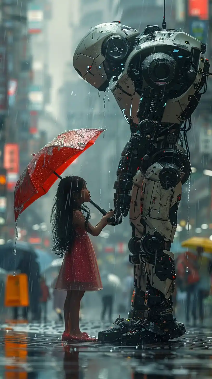 Futuristic Android and Girl Midjourney提示词