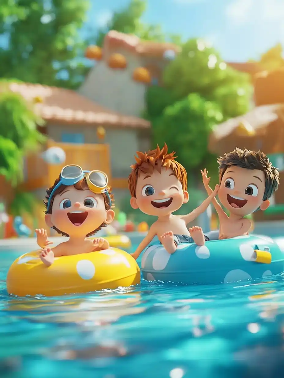 Cartoon Children Pool Safety Midjourney提示词