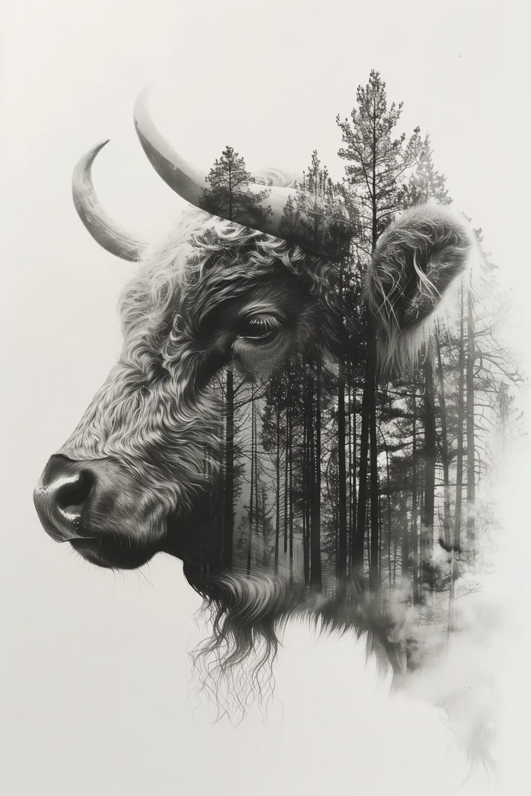 Double Bull Pencil Sketch Midjourney提示词