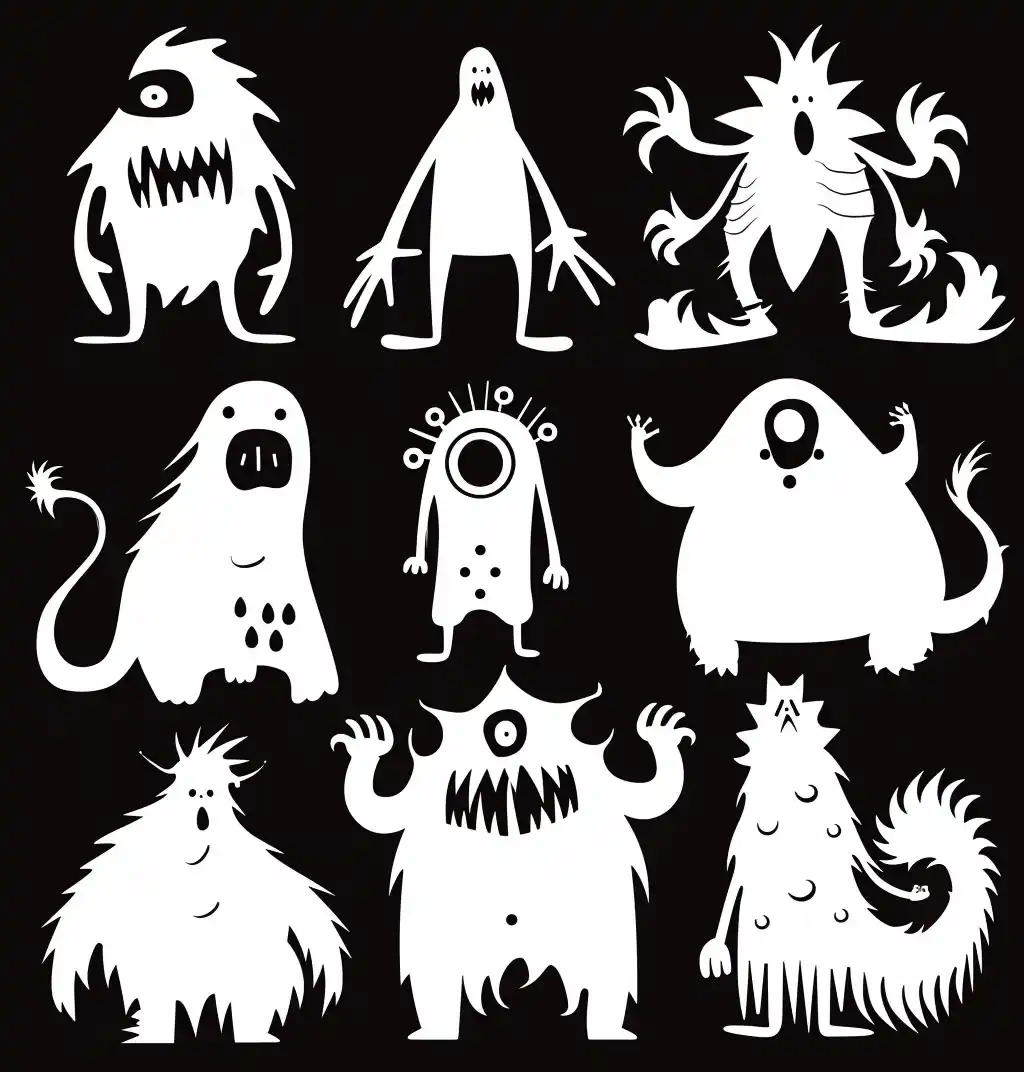 Flat Monster Poses Collection Midjourney提示词