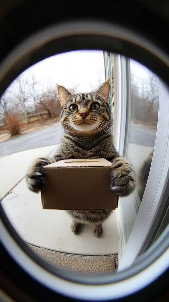 Fisheye Cat with Box Midjourney提示词
