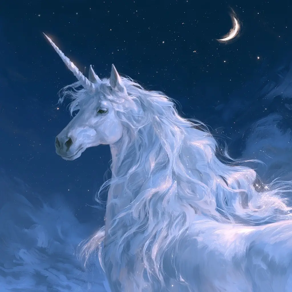 Dreamcore Starry Moon Unicorn Midjourney提示词