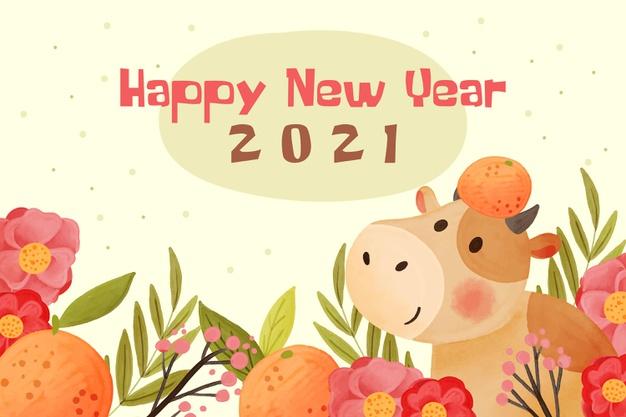 6款2021年元旦新年牛年春节红色喜庆插画矢量素材打包下载