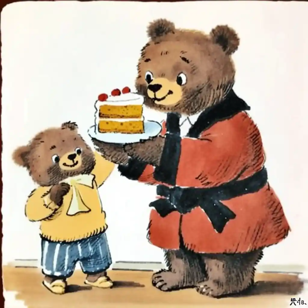 Fancy Cake with Daddy Bear Midjourney提示词