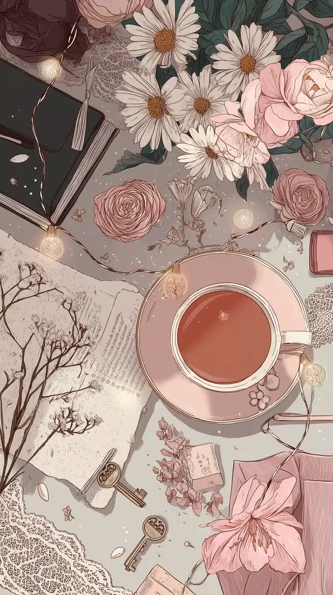 Cottagecore Flatlay Illustration Midjourney提示词
