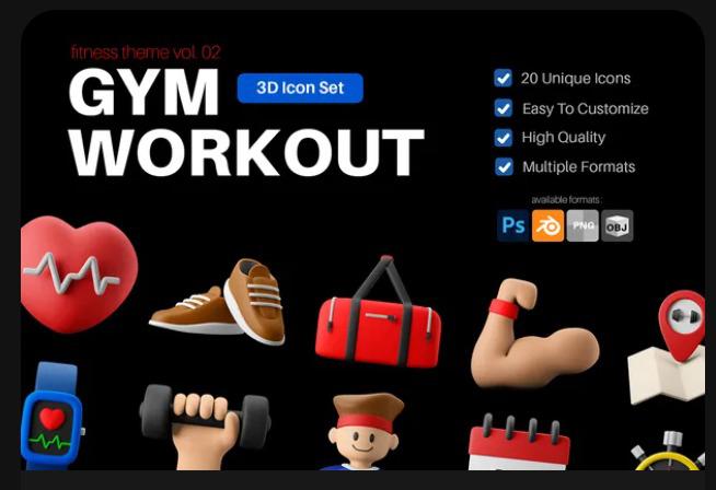 3D Icon Set - Fitness And Gym Workout Theme