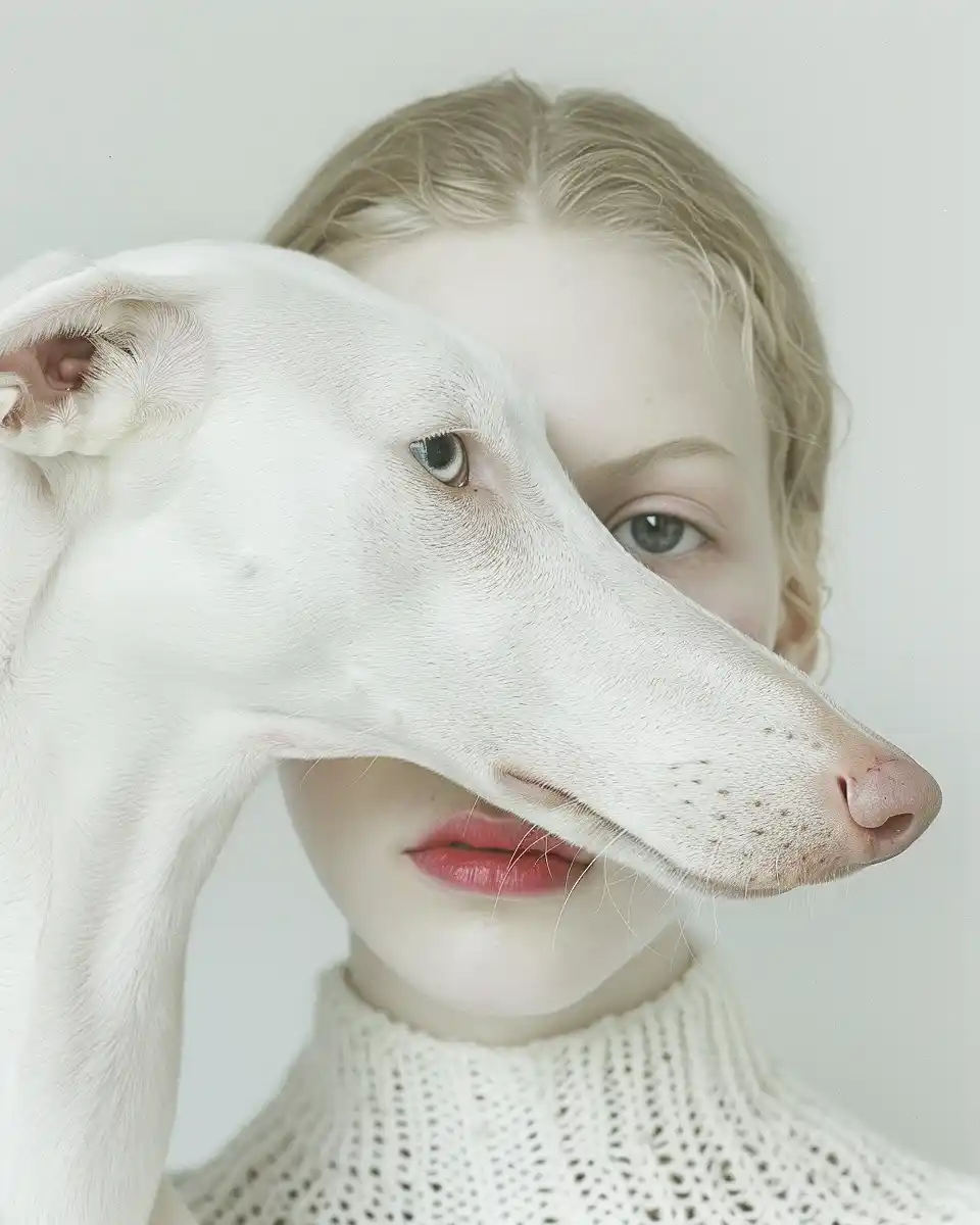 Symmetrical White Hound Portrait Midjourney提示词
