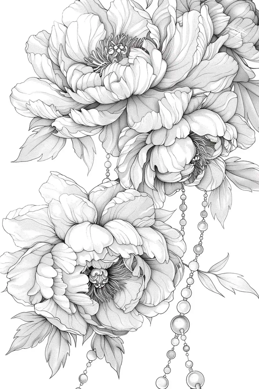 Pearl Peonies Illustration Midjourney提示词