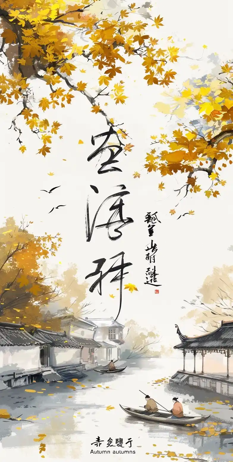 Chinese Autumn Calligraphy Poster Midjourney提示词