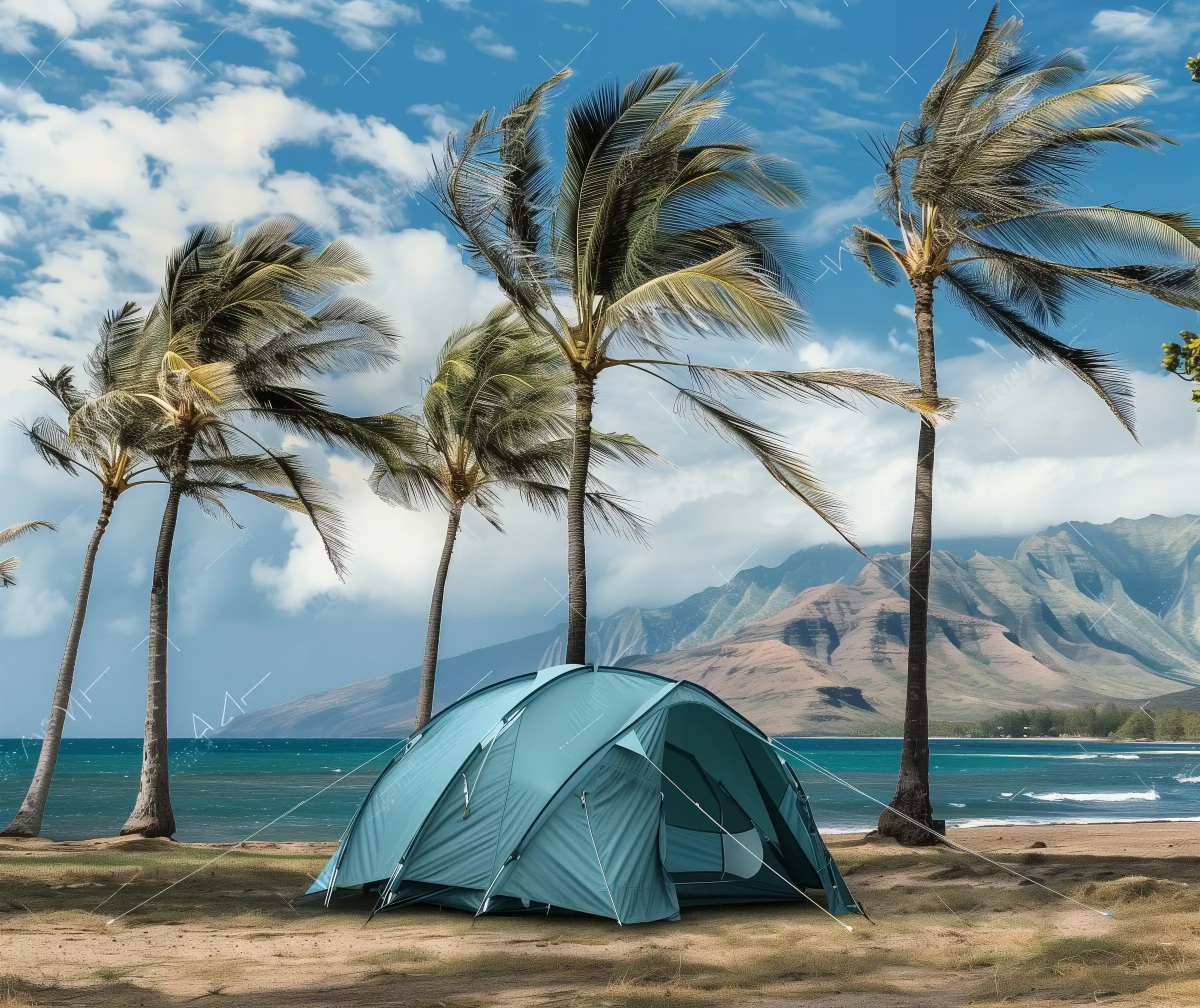 Realistic Beach Campsite Midjourney提示词
