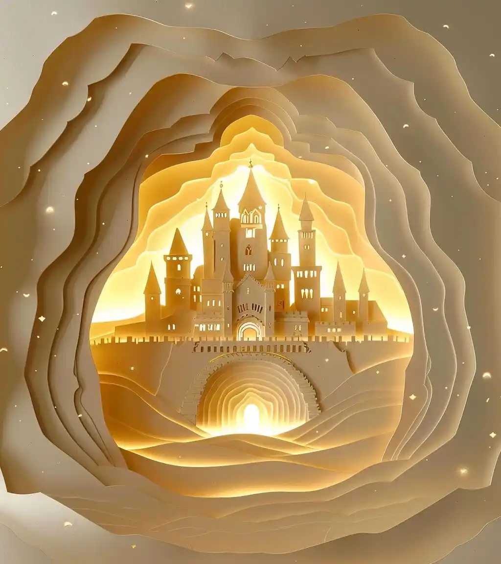 Golden City Paper Cutouts Midjourney提示词