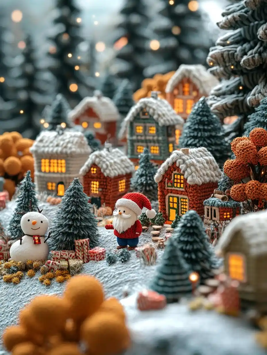 Miniature Christmas Landscape Art Midjourney提示词