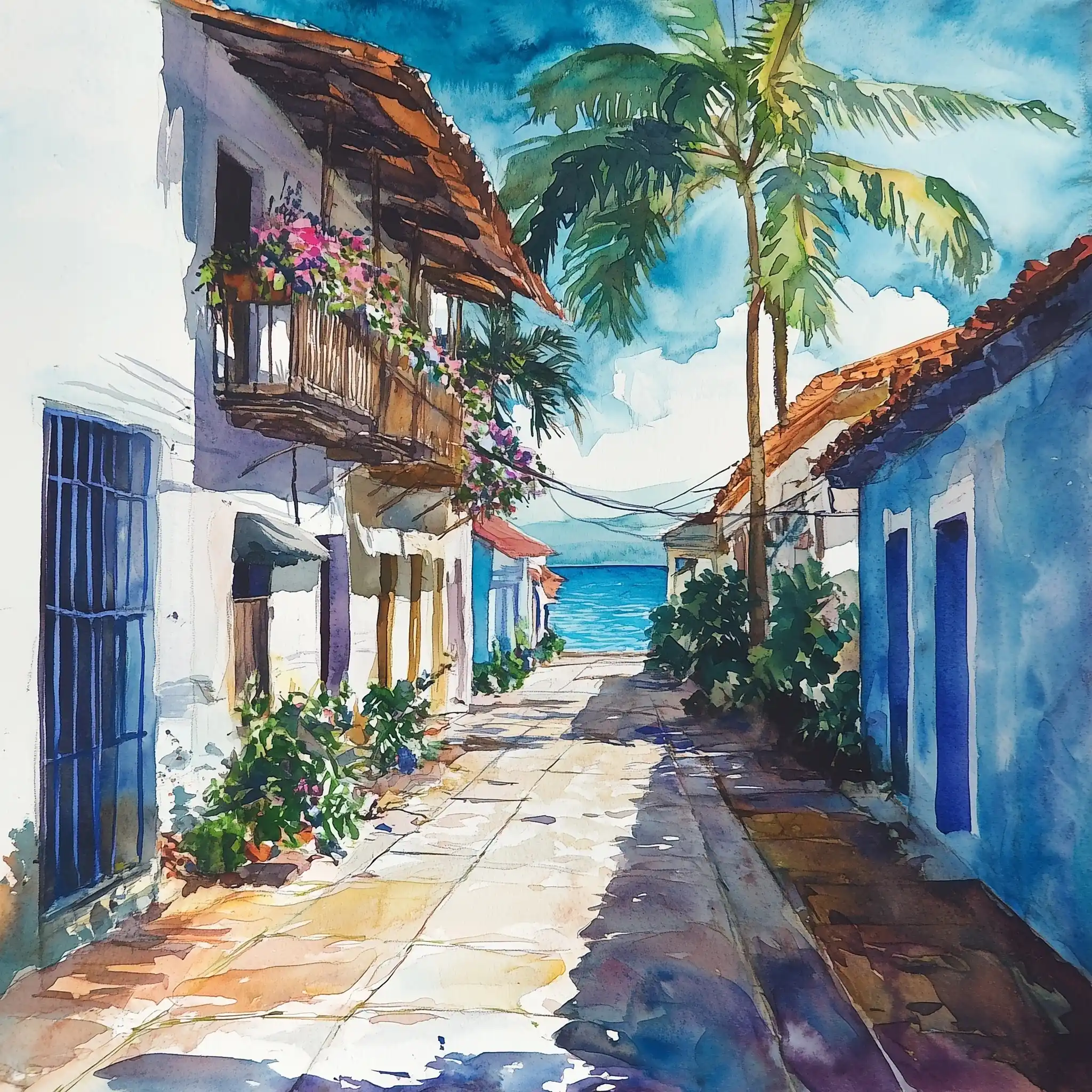 Watercolor Streetscape of Margarita Midjourney提示词