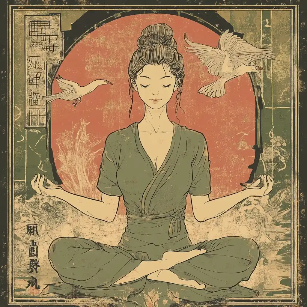 Ukiyo-e Yoga Poster Midjourney提示词