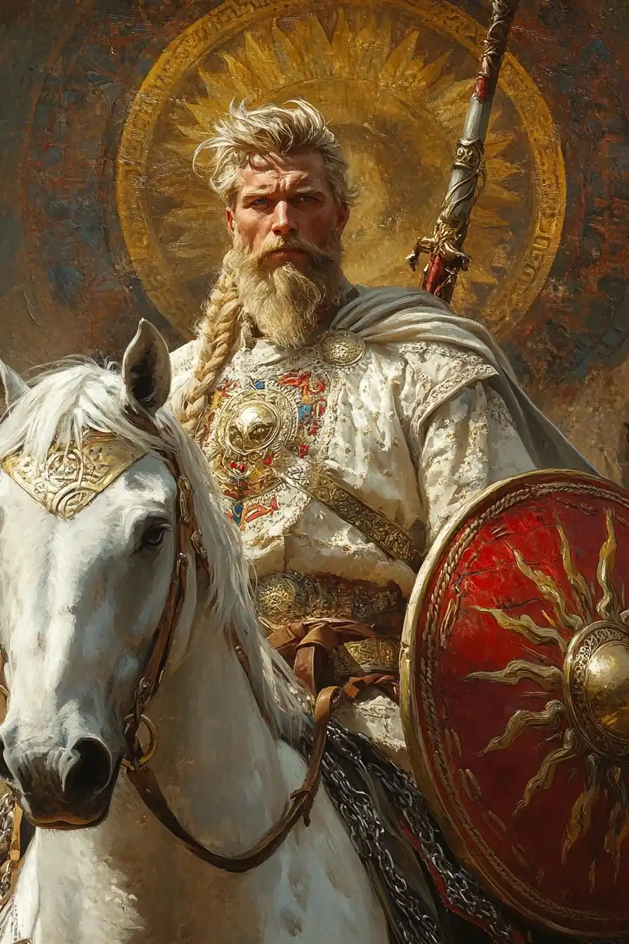 Bogatyr Warrior on Horse Midjourney提示词