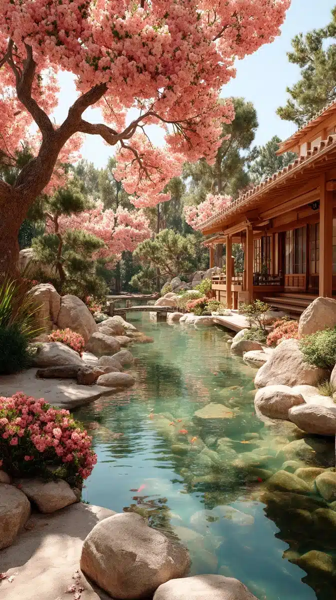 Cinematic Photorealistic Sakura Garden Midjourney提示词